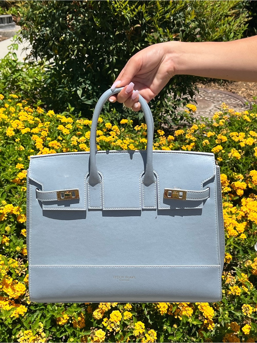 Teddy Blake New York Sky Blue/Powder Blue Leather Birkin-Style Tote